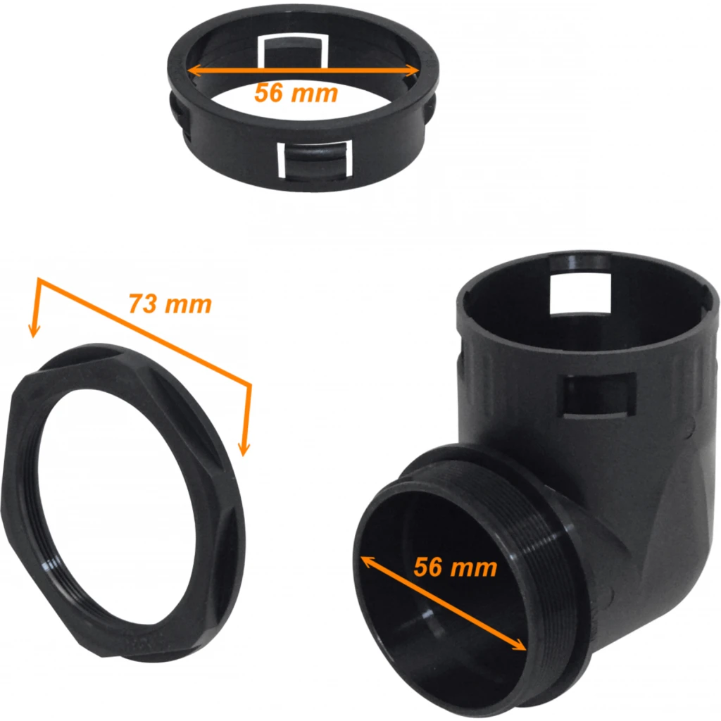 Imagen 0 de 55mm Codo Salida Caja Prensa Estopa p/Conduit Flexible Plastico Negro