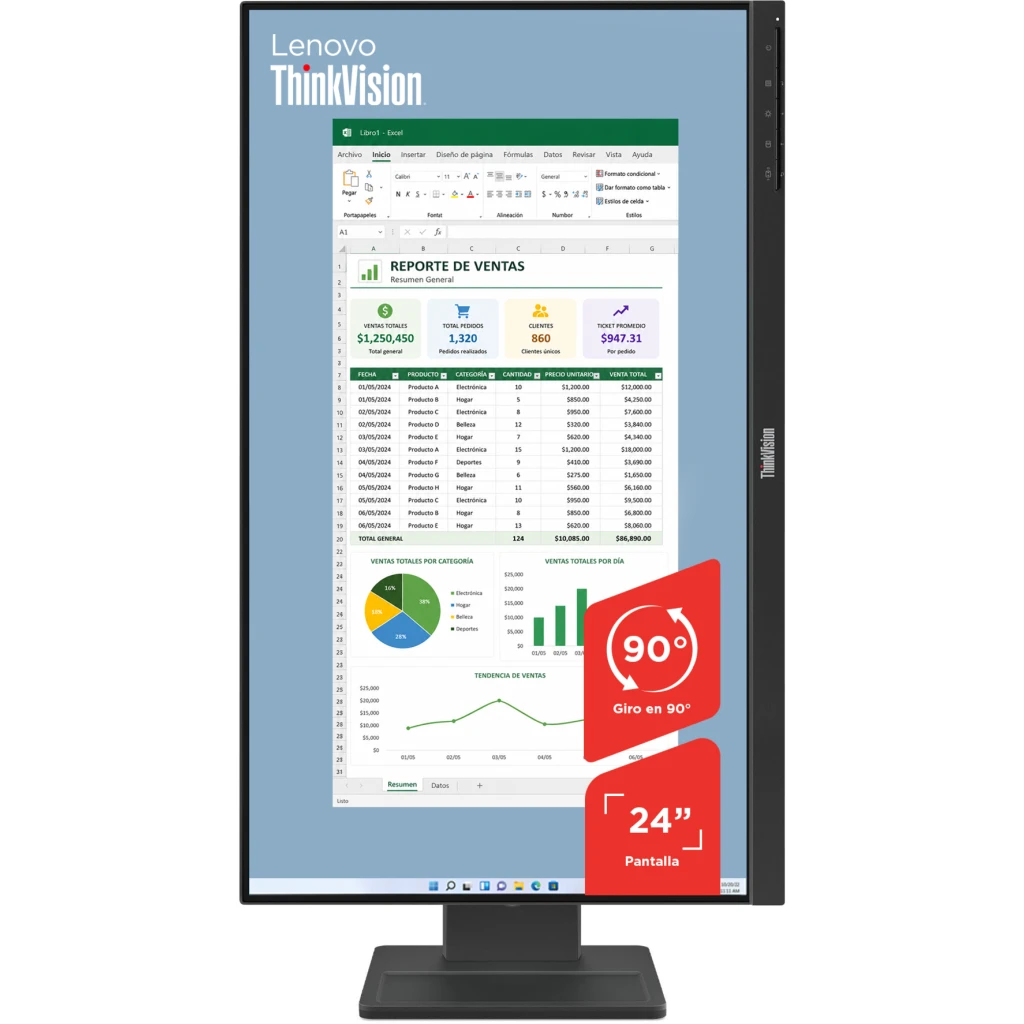 Imagen 12 de Monitor Lenovo E24-40 23 8" FHD 1920*1080 IPS DP HDMI VGA IPS 100Hz