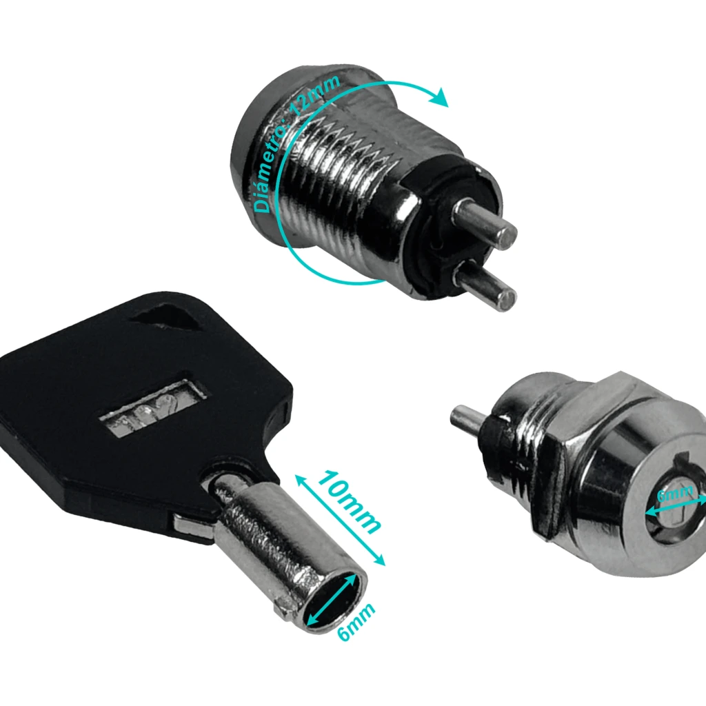 Chapa Electrica 2-Pin 12mm Llave Seguridad req-Soldar-Cables 0,5A 250V