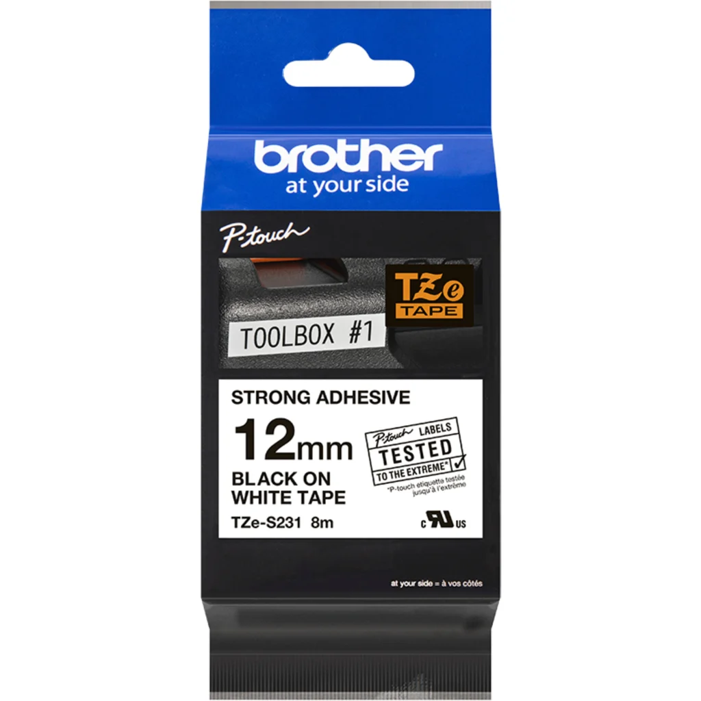 Imagen 3 de Cinta negro sobre blanco de 12 mm (0,47 pulg.) con adhesivo industrial. 8m 