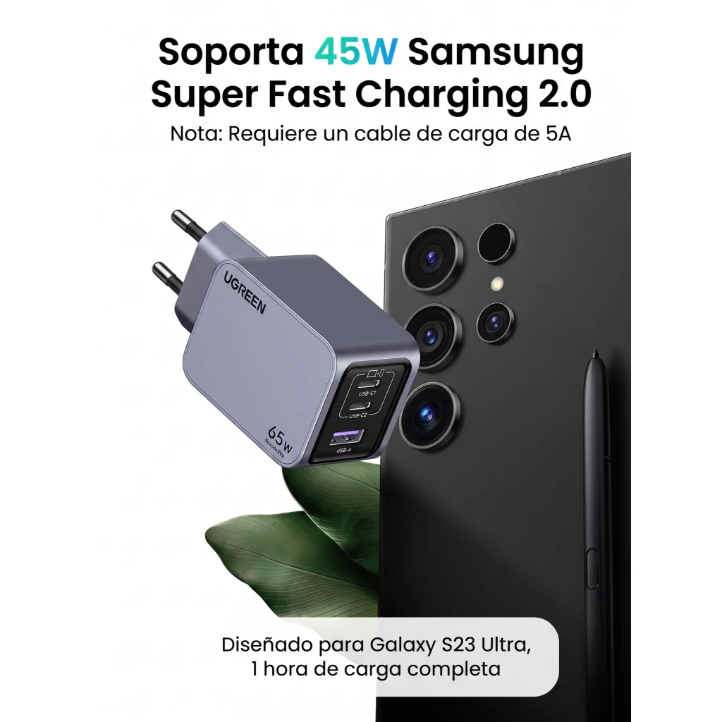 Imagen 6 de Cargador Rapido Ugreen Nexode Pro 65W 3 puertos 2x USB-C 1x USB-A + Cable USB-C