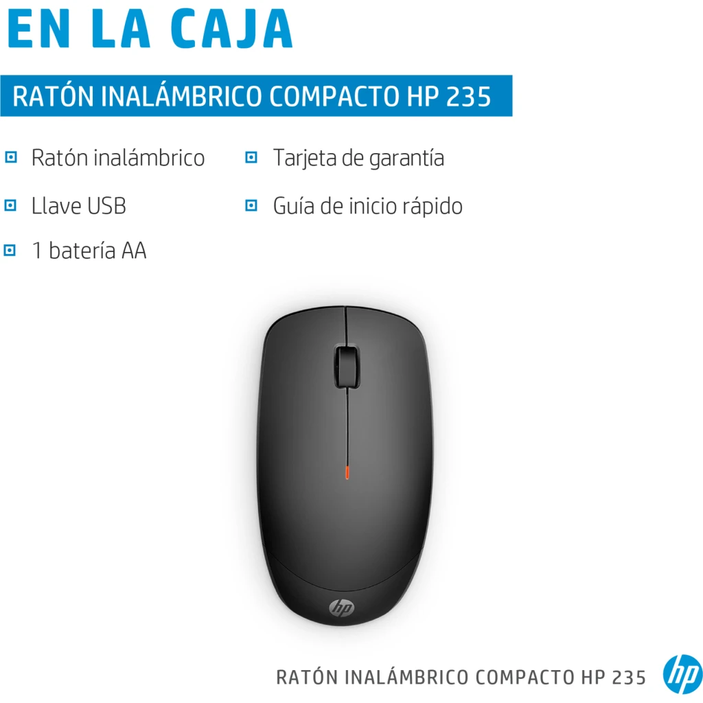 Imagen 2 de Mouse Inalámbrico HP 235, Slim Óptico 1600dpi 3 Botones USB Negro