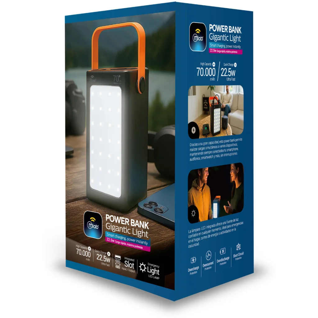 Imagen 2 de MLAB POWERBANK RAPIDO 70.000mAh / 22.5W CARGADOR PORTATIL GIGANTIC ENERGY LIGHT 