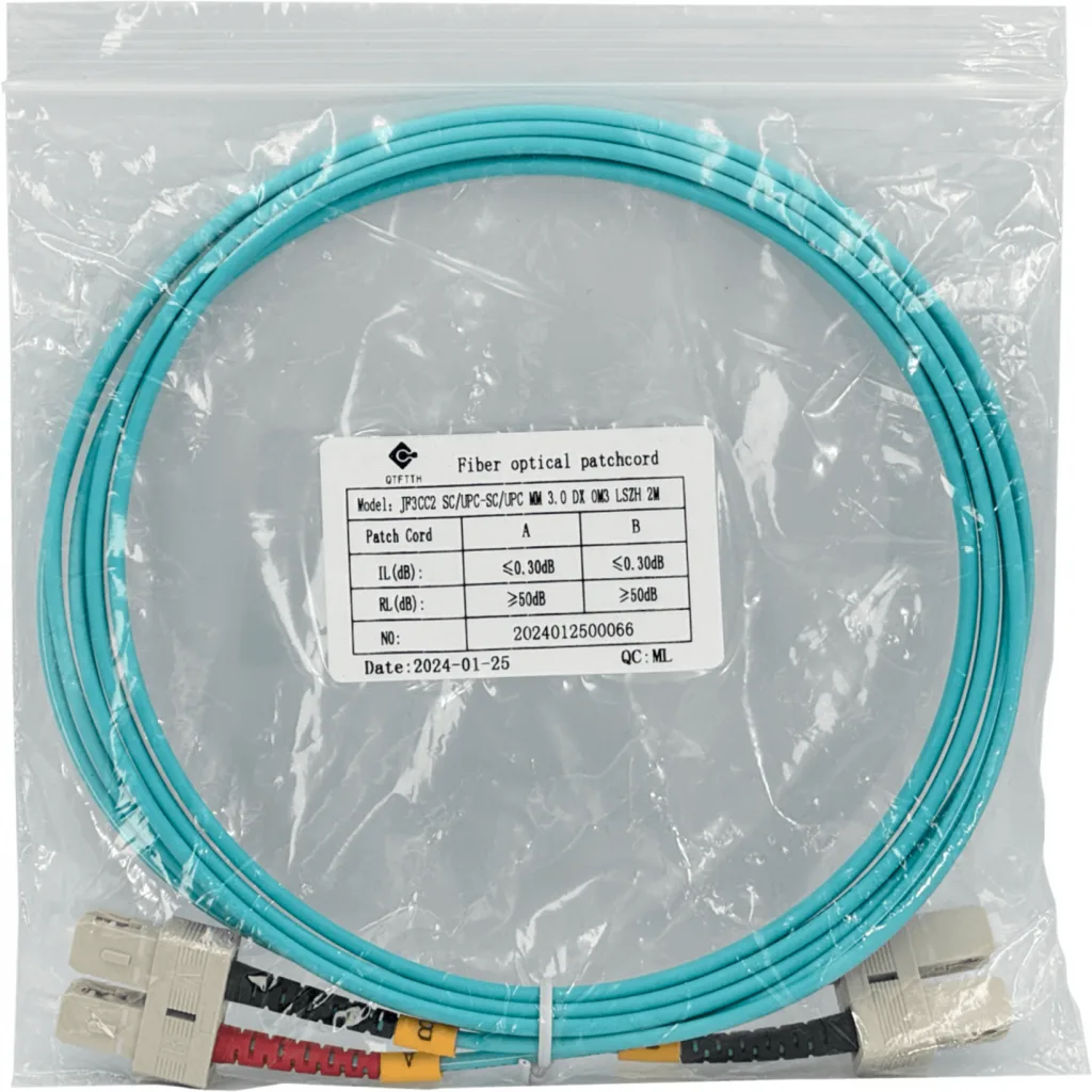 Imagen 1 de 2mt SC-SC OM3 MultiModo MM Duplex Jumper Fibra 3.0mm 50/125um LSZH