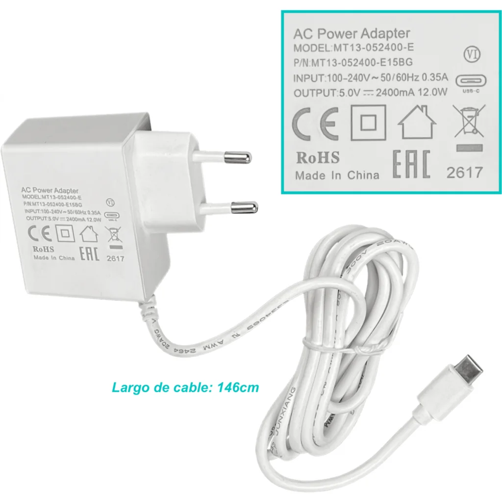 Imagen 1 de MIKROTIK 5V 2,4A Fuente de poder Conector Type-C USB MT13-052400-E15BG