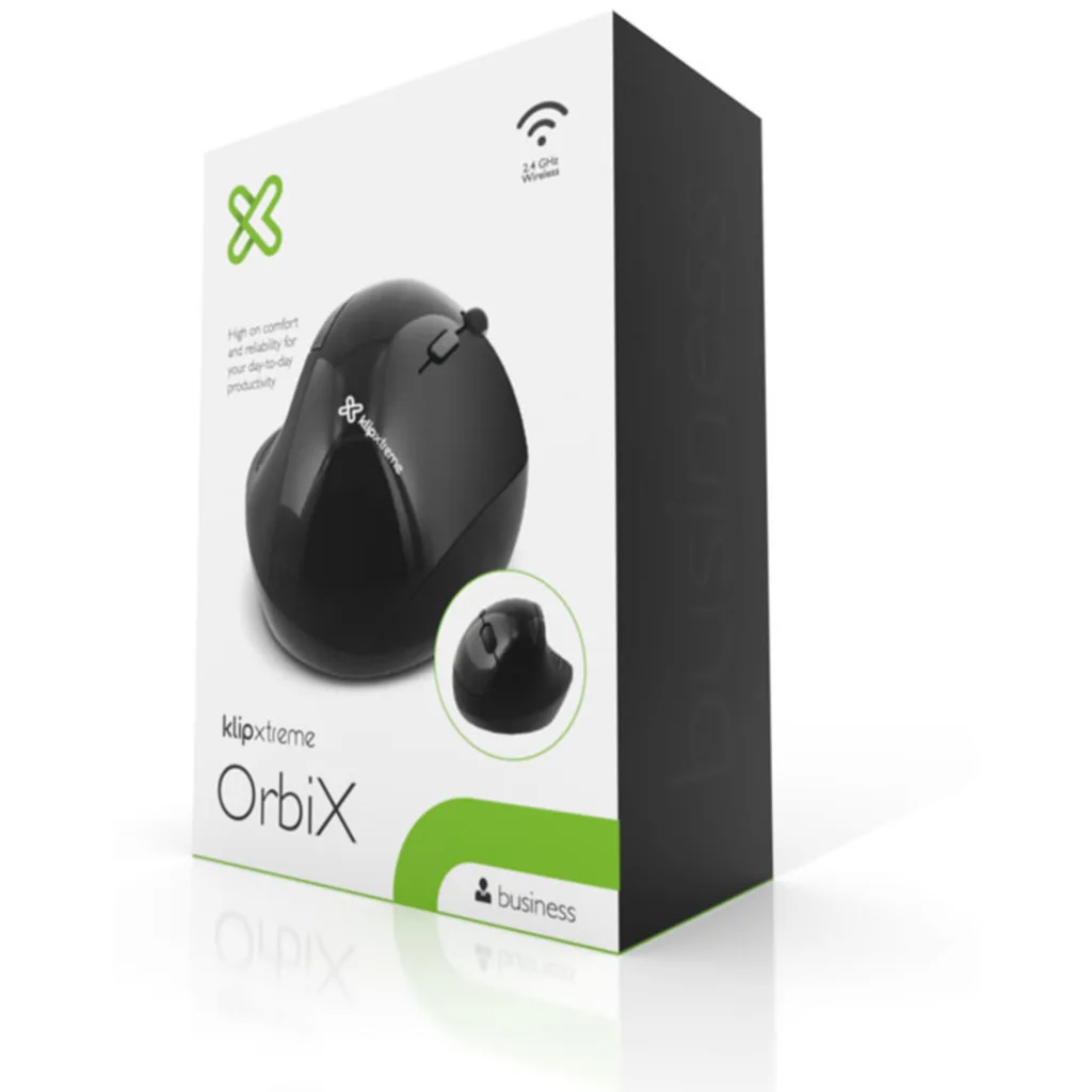 Imagen 5 de Mouse Ergonómico Inalámbrico KlipX KMW-5 Óptico 1600DPI 6 Btns Semi Vert. Negro