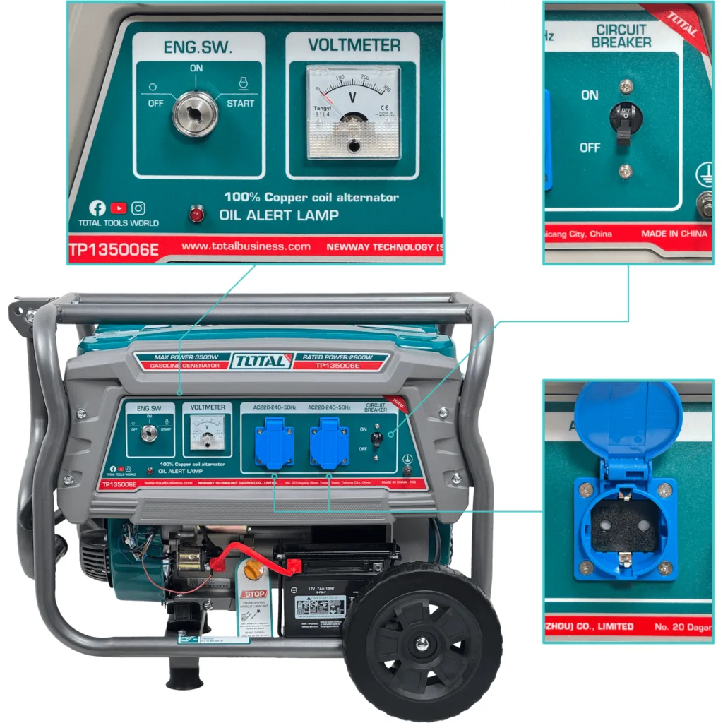 Imagen 7 de TOTAL 3500W Generador electrico a gasolina 15L-Tanque 220VAC TP135006E