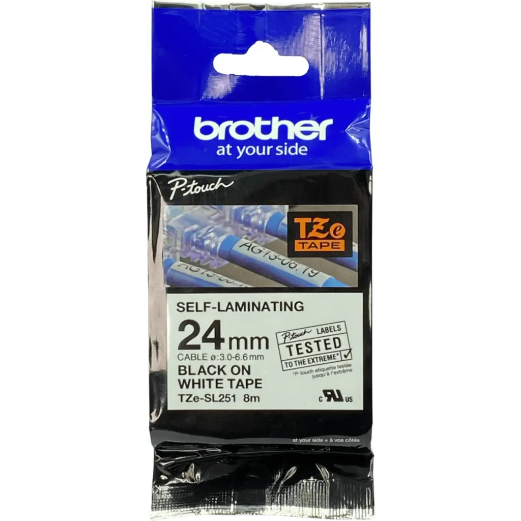 Imagen 1 de BROTHER 24mm Negro en Fondo Blanco Cinta 8mt Auto Laminada p/PT-E56