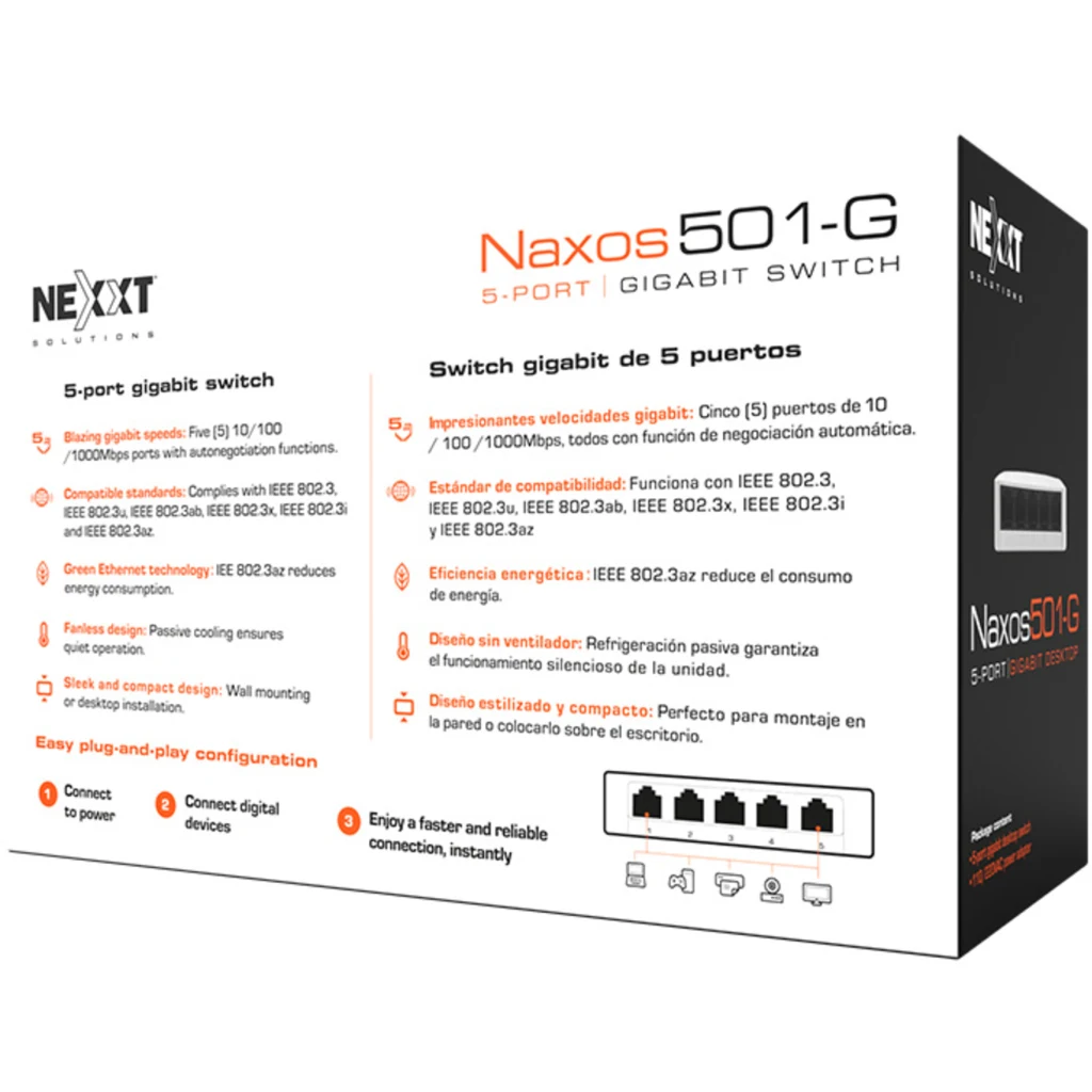 Imagen 5 de Switch Nexxt NSW-N501G, 5 Puertos Gigabit Ethernet 1Gbps 110/220V