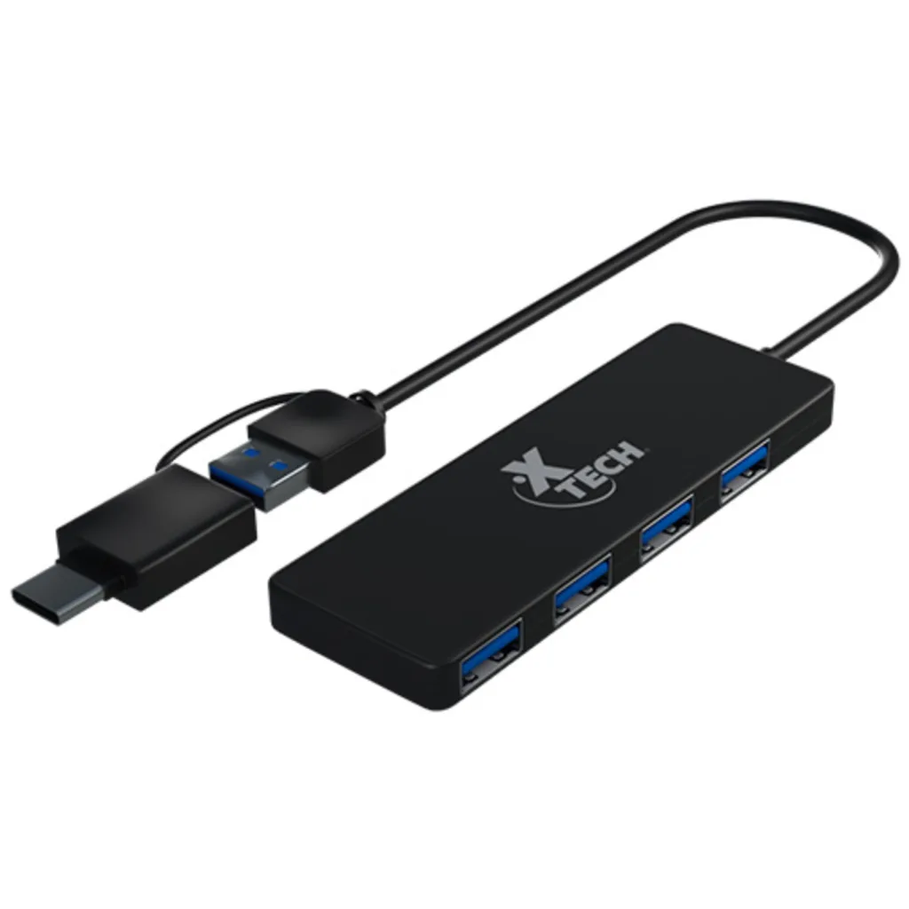 HUB USB XTech XTC-390 c/adpatador USB Tipo-C y USB-A, 4 Puertos USB 3.0