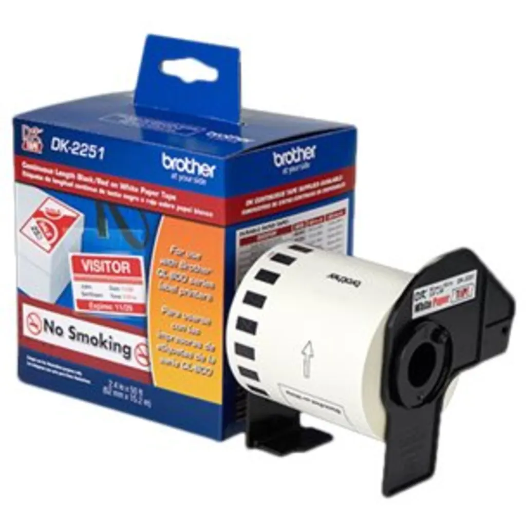 Rollo Continuo Brother DK2251 62 mm Etiqueta 15.24 mts Negro/Rojo en Blanco