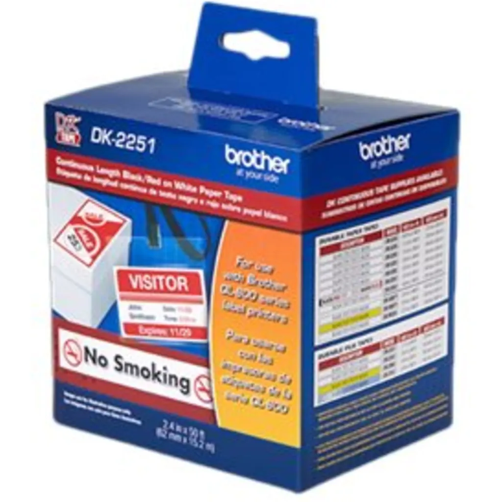 Imagen 1 de Rollo Continuo Brother DK2251 62 mm Etiqueta 15.24 mts Negro/Rojo en Blanco