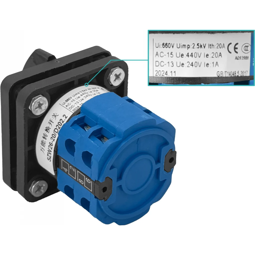 Imagen 3 de Conmutador 2-Fases 1-0-2 20A 680V 3-pos Interruptor 50x50mm H-73mm