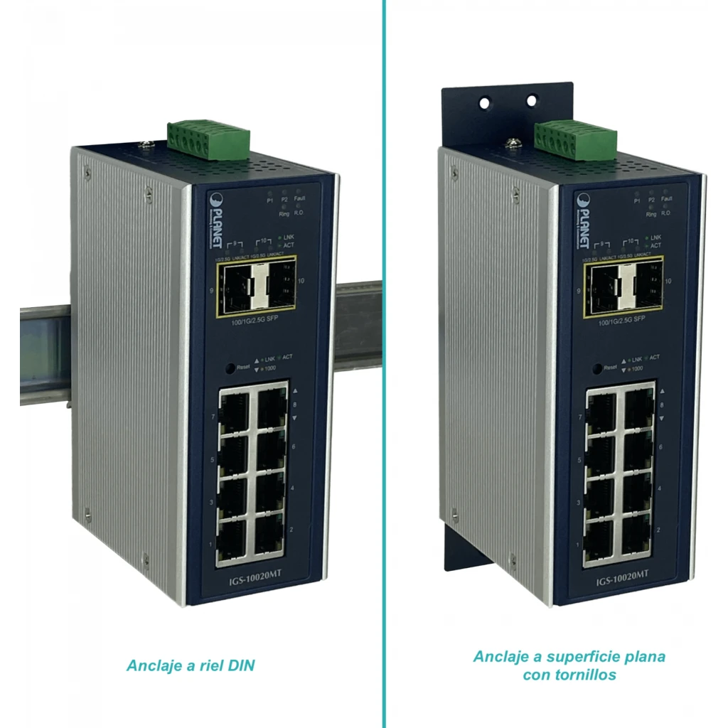 Imagen 5 de Switch Industrial Planet 8-1000 2-SFP ADMIN RIEL-DIN 12-48VDC