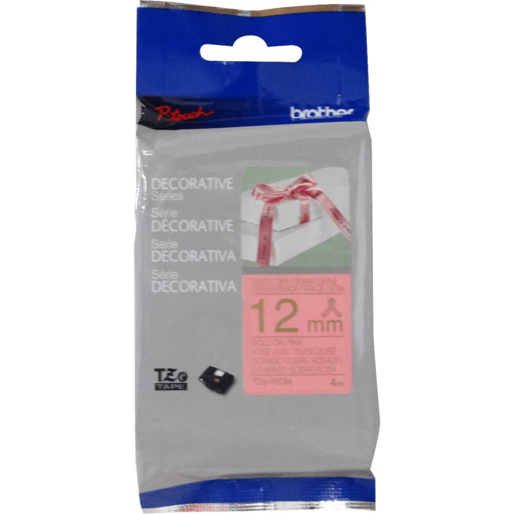 BROTHER Satin 12mm Dorado en Fondo Rosado Cinta 4mt p/PT-H110/H200