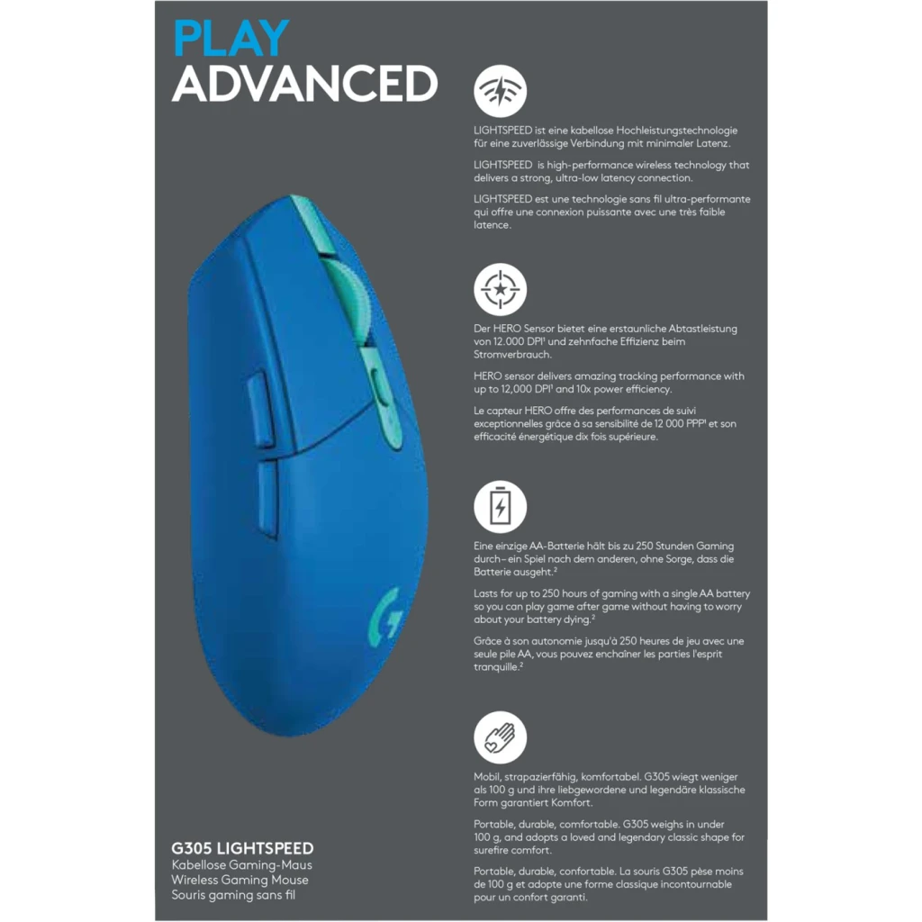 Imagen 4 de Mouse Inalámbrico Gamer Logitech G305 lighspeed sensor HERO USB azul