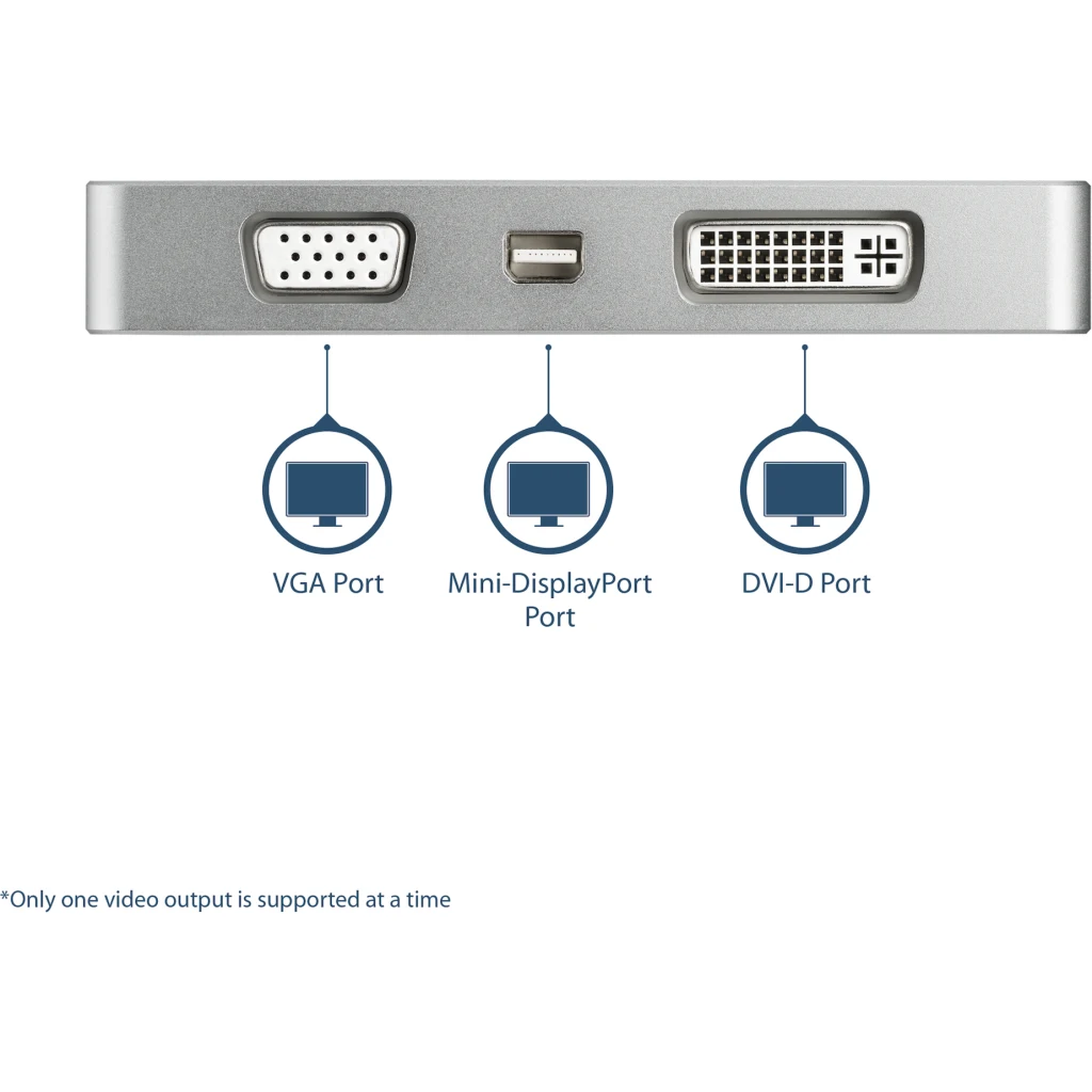 Imagen 2 de Adaptador de Video StarTech 4en1 USB-C a VGA DVI HDMI MiniDisplayPort 30Hz Plata