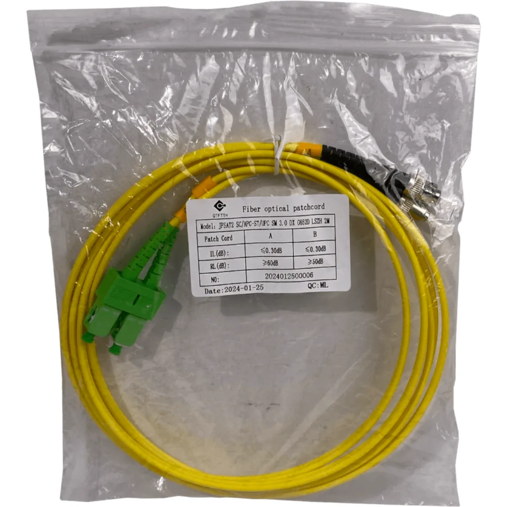 2mt SC/APC-ST/UPC MonoModo SM Duplex Jumper Cable Fibra 9/125um 3mm