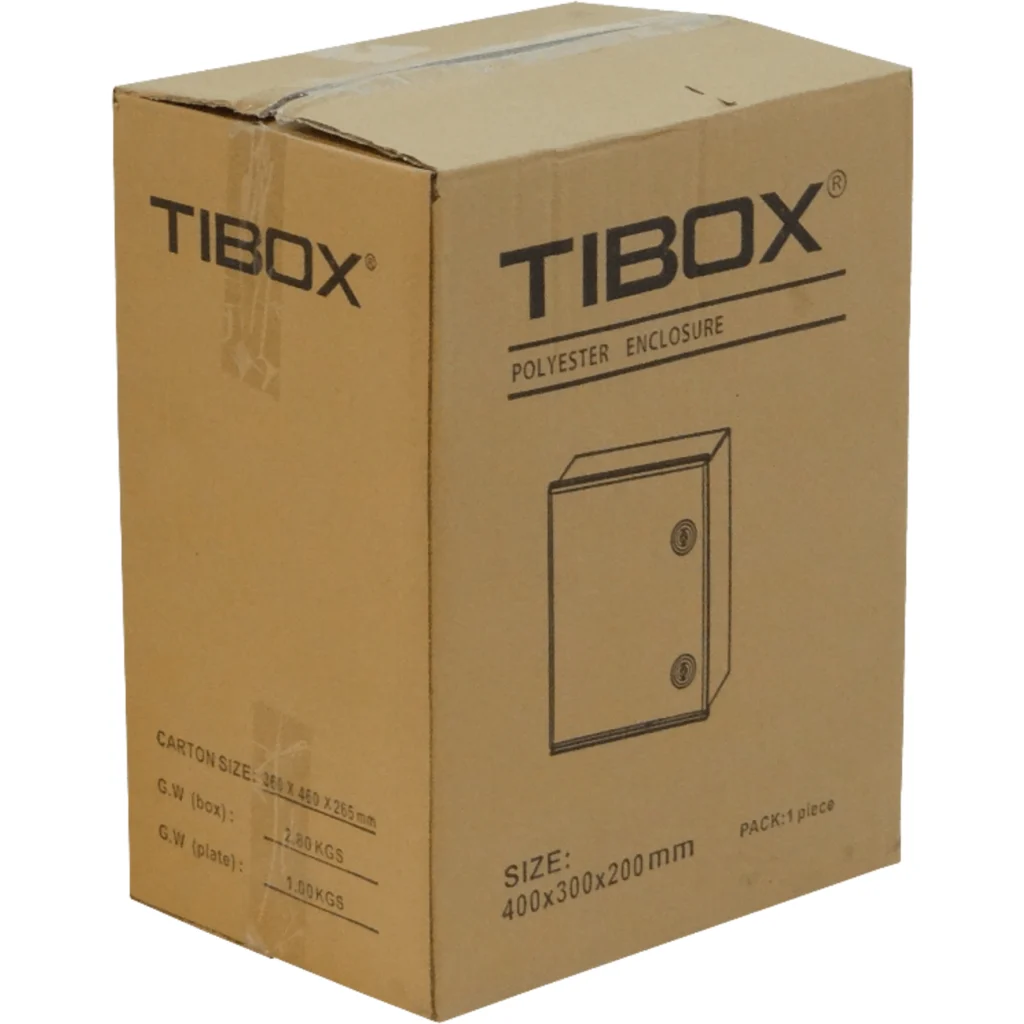 TIBOX 400x300x200mm Poliester Tablero Estanco Gris IP65 RoHS c/Placa