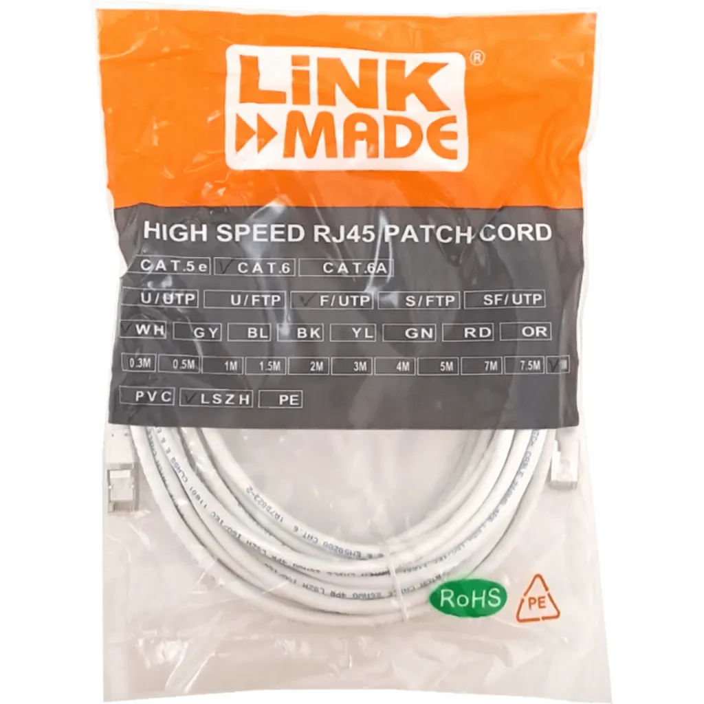 Imagen 2 de Cable de Red Linkmade CAT6 F/UTP LSZH Inyectado Multifilar 10mts Color BLANCO