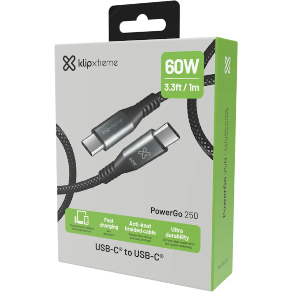 Imagen 7 de Klip Xtreme - USB cable - 24 pin USB-C - 1 m - Black - 60W Braided Fast charging