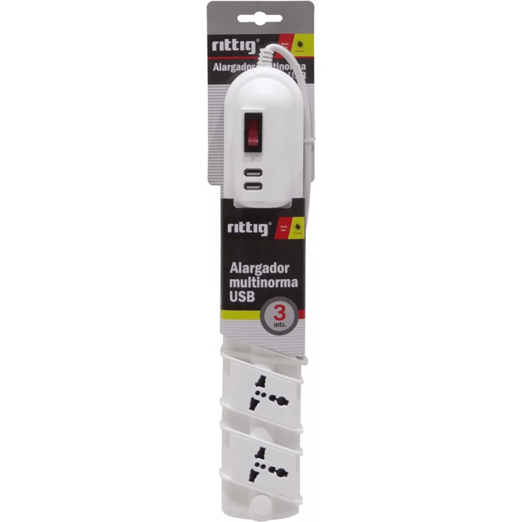 Imagen 3 de RITTIG Blanco 5-Mult 2-USB5V Alarg 3mts 10A-250V 2200W Piloto-Interrup