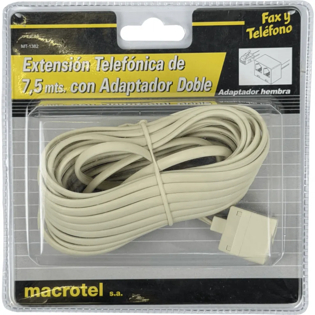 MACROTEL 1-RJ11-M 2-RJ11-H 7,5mt 6P4C Cable Extension Telefonica RJ14