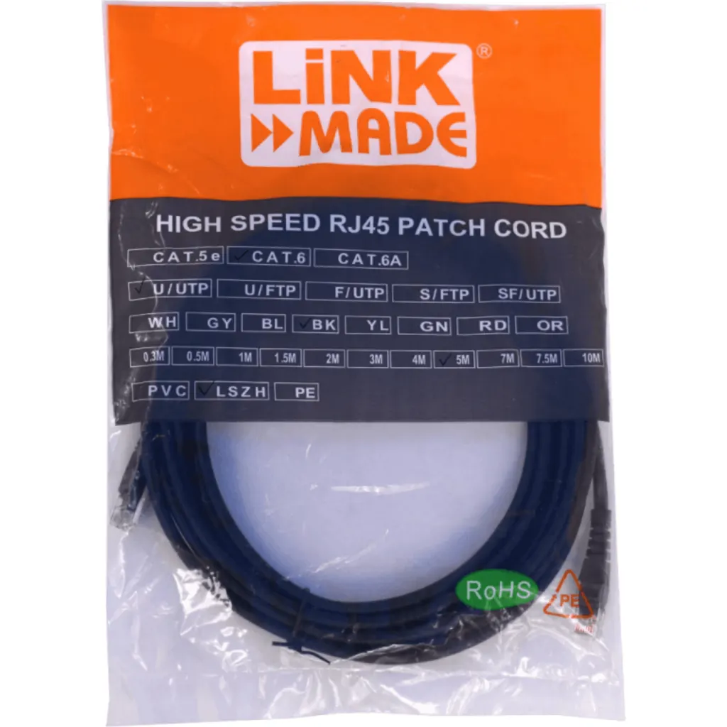 Imagen 2 de Cable de Red Linkmade Cat6 LSZH Longitud 5 metros Patch Inyectado NEGRO