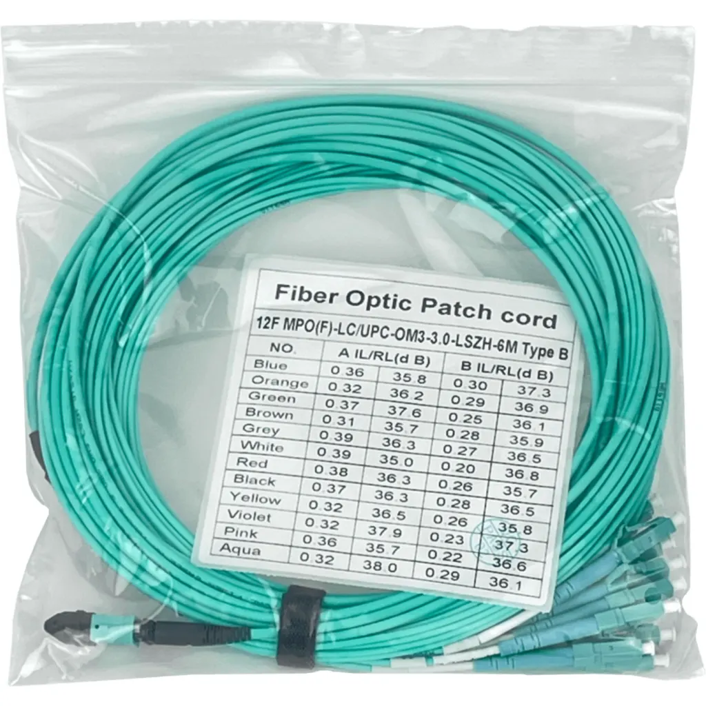 Imagen 2 de 6mt OM3 12-LC/1,5mt 1-MPO/4,5mt MultiModo MM Jumper Cable Fibra