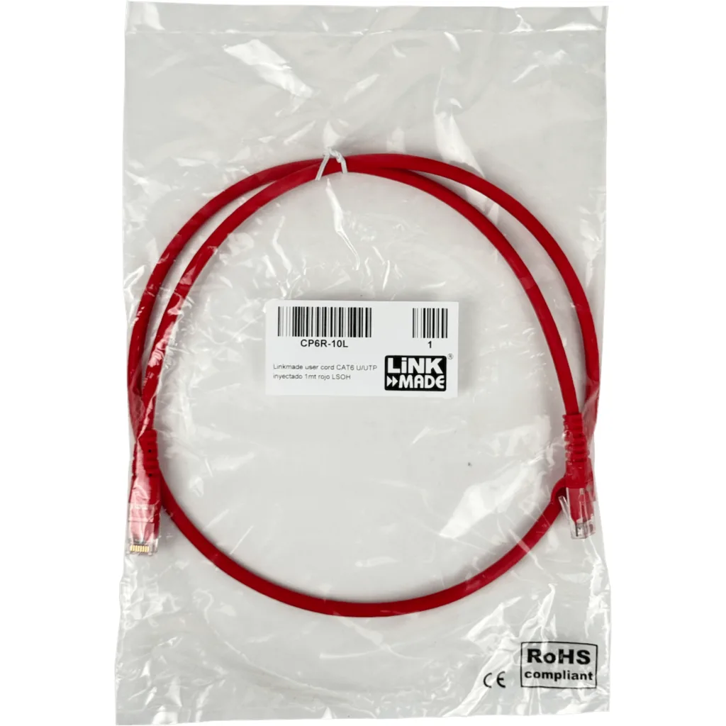Imagen 1 de LINKMADE 1MT CAT6 ROJO LSZH CABLE PATCH INYECTADO MULTIFILAR