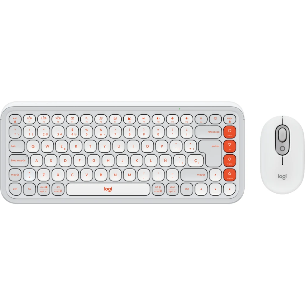 Kit Teclado Mouse Logitech Pop Icon Conectividad Inalámbrica BT Blanco/Naranja