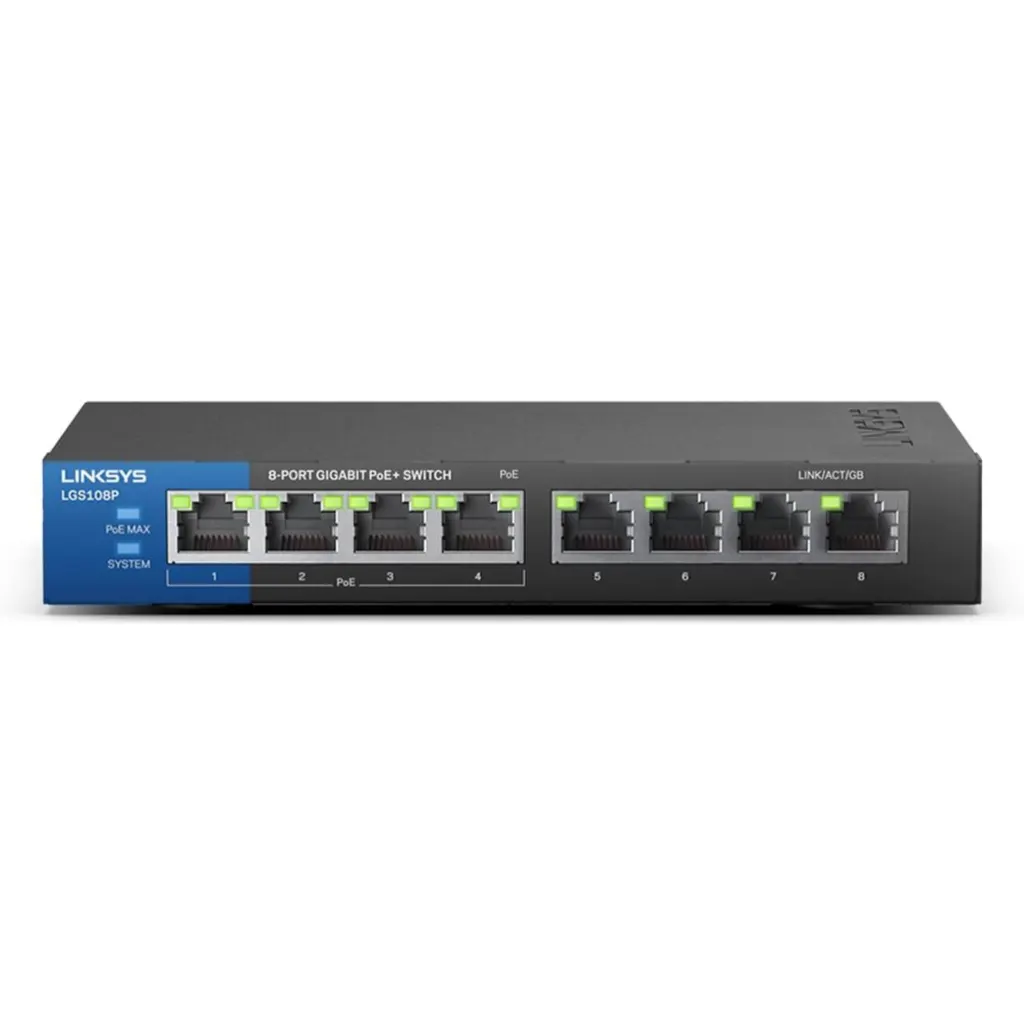Switch Linksys SMB LGS108P No Admin. 8 puertos Gigabit (4 PoE+) 