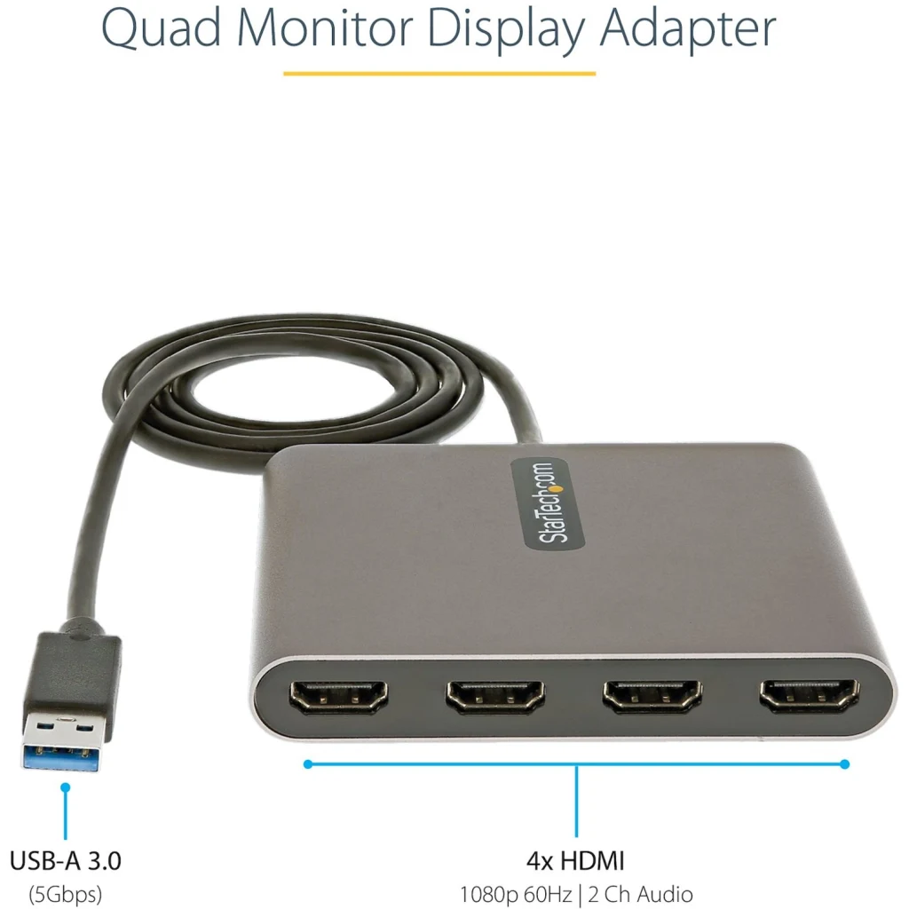 Imagen 1 de Adaptador USB 3.0 a 4 HDMI Quad Monitor - StarTech  USB32HD4