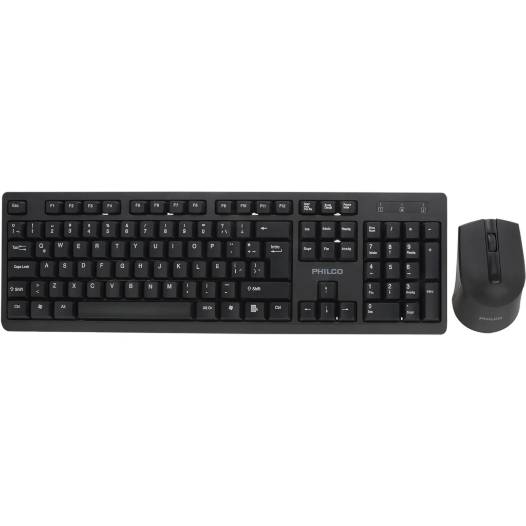Kit Teclado Mouse Inalámbrico Philco PPR6354K, Optico 1300DPI 3 btnes, Español