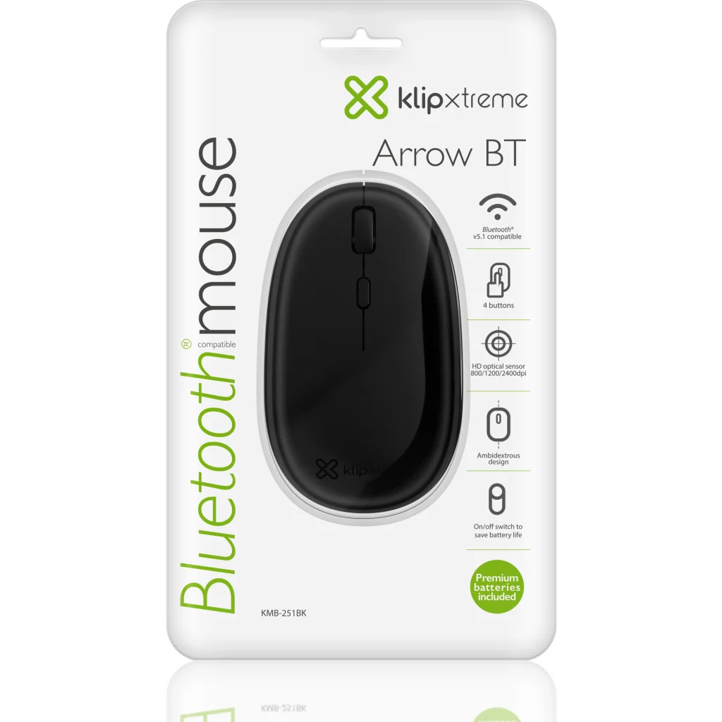 Imagen 4 de Mouse Inalámbrico KlipX KMB-251BK Arrow Óptico 2400dpi 4 botones BTv5.1 Negro