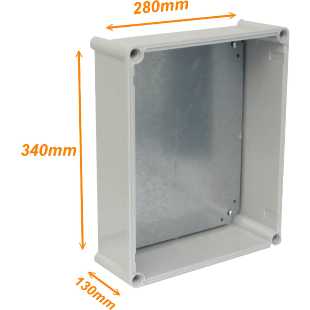 Imagen 3 de TIBOX 340x280x130mm Tapa-Gris Caja Gris Plastica c/Placa IP66 RoHS