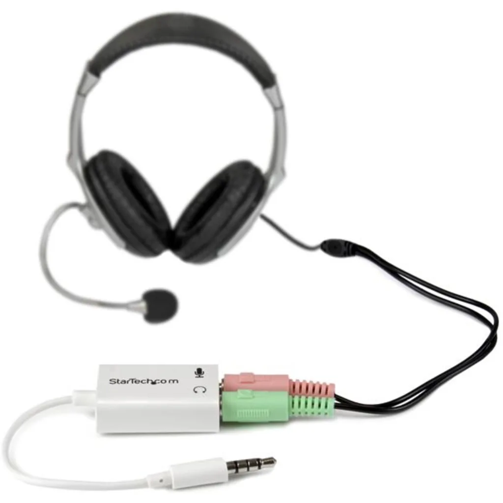 Imagen 2 de Adaptador de Audio StarTech Mini Jack 4 pin Macho a 2x 3 pin Hembra Jack/Mic