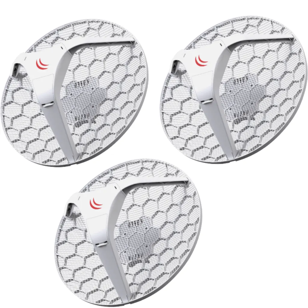 Imagen 4 de MIKROTIK 3-unids Grilla 24,5dBi 7o 1-100 2x2 L3 391mm inc24V RBLHG-5ND