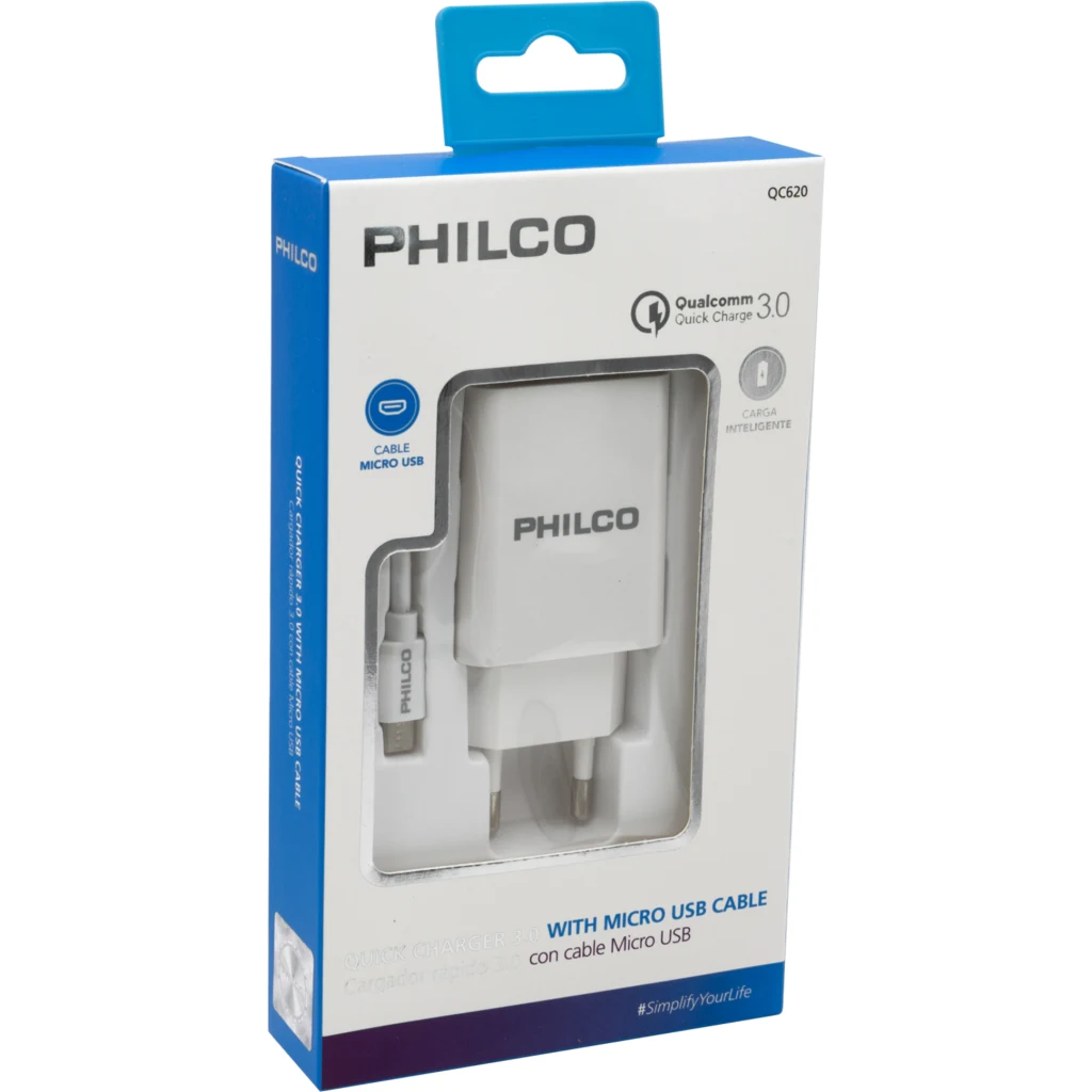 Imagen 2 de Cargador Smartphone Philco QC620, 18W Cable micro-USB 1.2mts Qualcom 3.0, Blanco