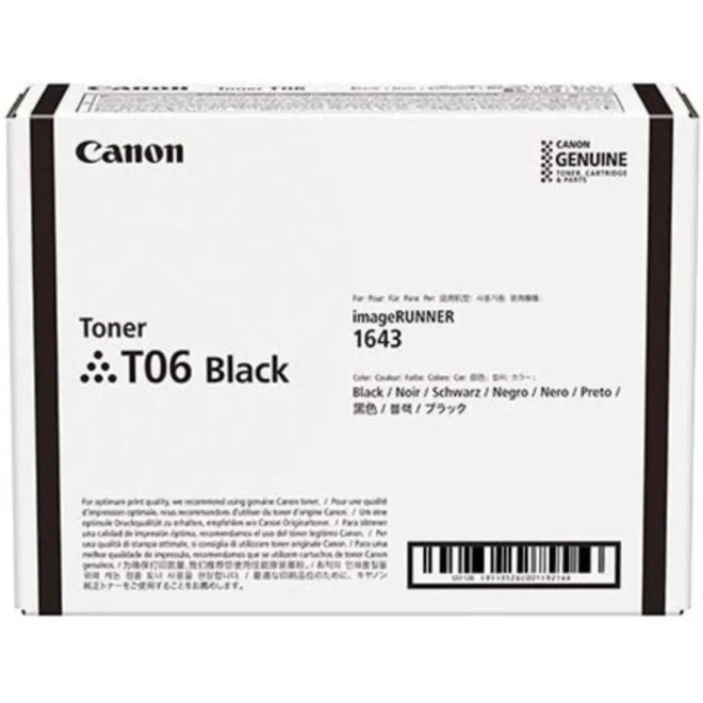 Toner Canon T06 Negro para imageRUNNER 1643i/1643iF, 20.500 Páginas