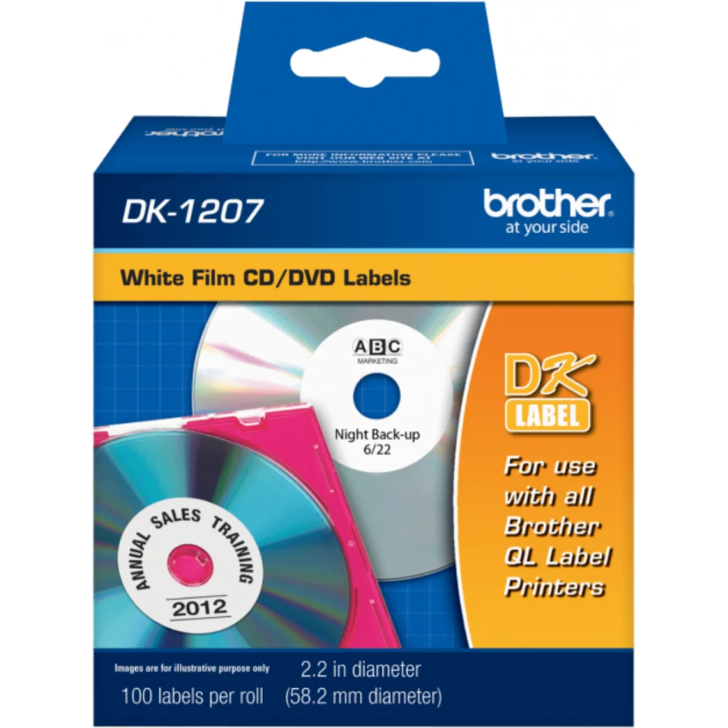 Brother 58mm-Diametro 100-Etiqueta/CD-DVD Plastificado Blanco p/QL-700