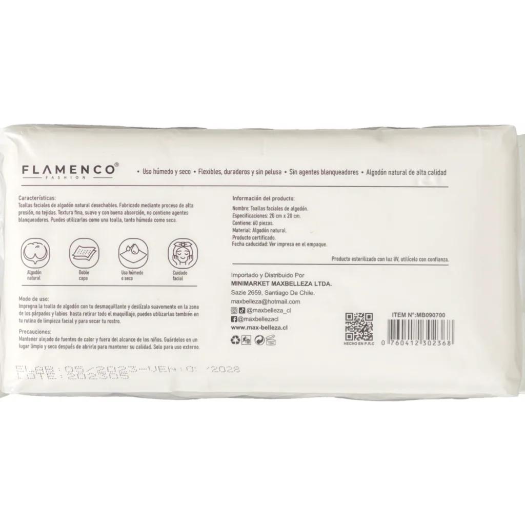 Imagen 3 de Toalla Desechable Algodon 20x20cm 60un Flamenco Color Blanco Liso