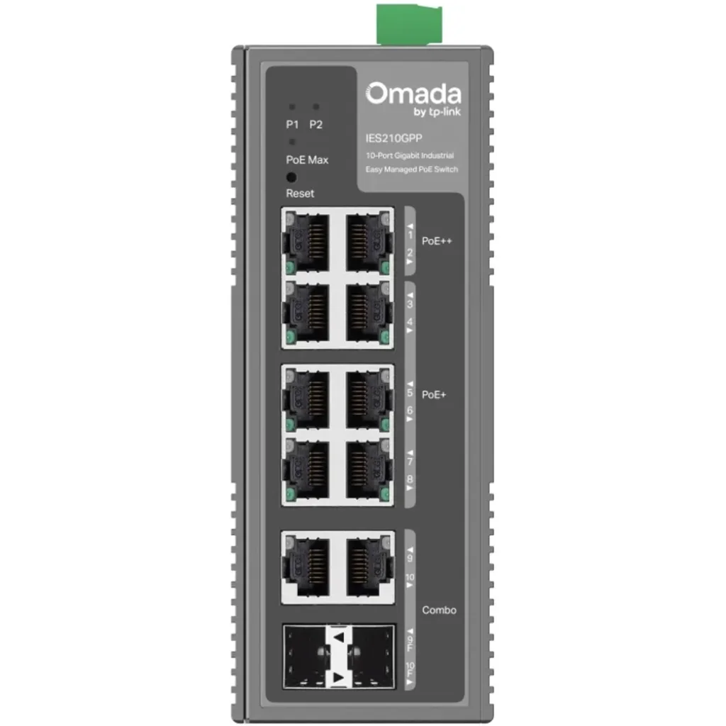 Imagen 1 de Switch industrial TP-Link IES210GPP Omada con 6 puertos PoE+ y 2 puertos PoE++