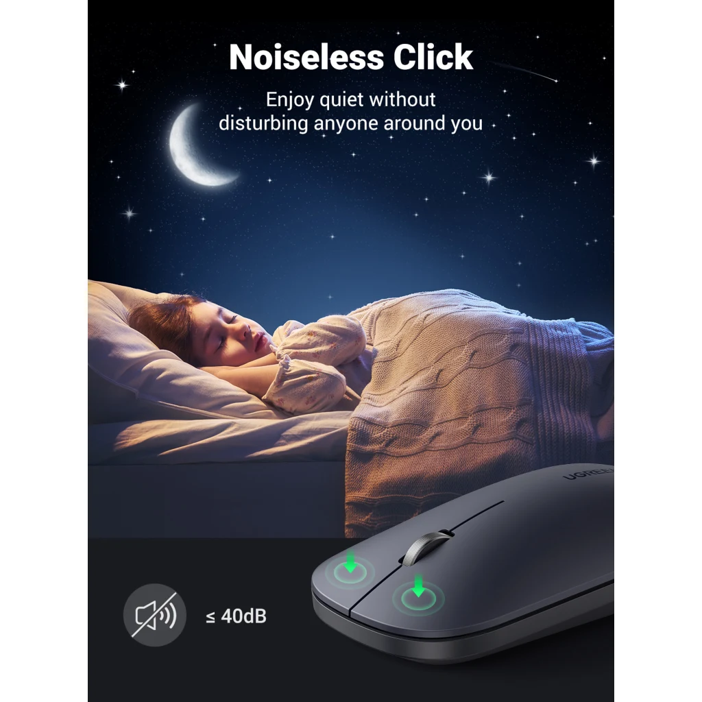 Imagen 2 de Mouse Inalámbrico Ugreen MU001 Óptico 4000dpi Bluetooth Ultra delgado Gris Oscur