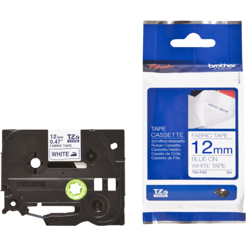 BROTHER 12mm AzulMarino en Tela-Blanca Planchable 3mt p/PT-E300VP/H110