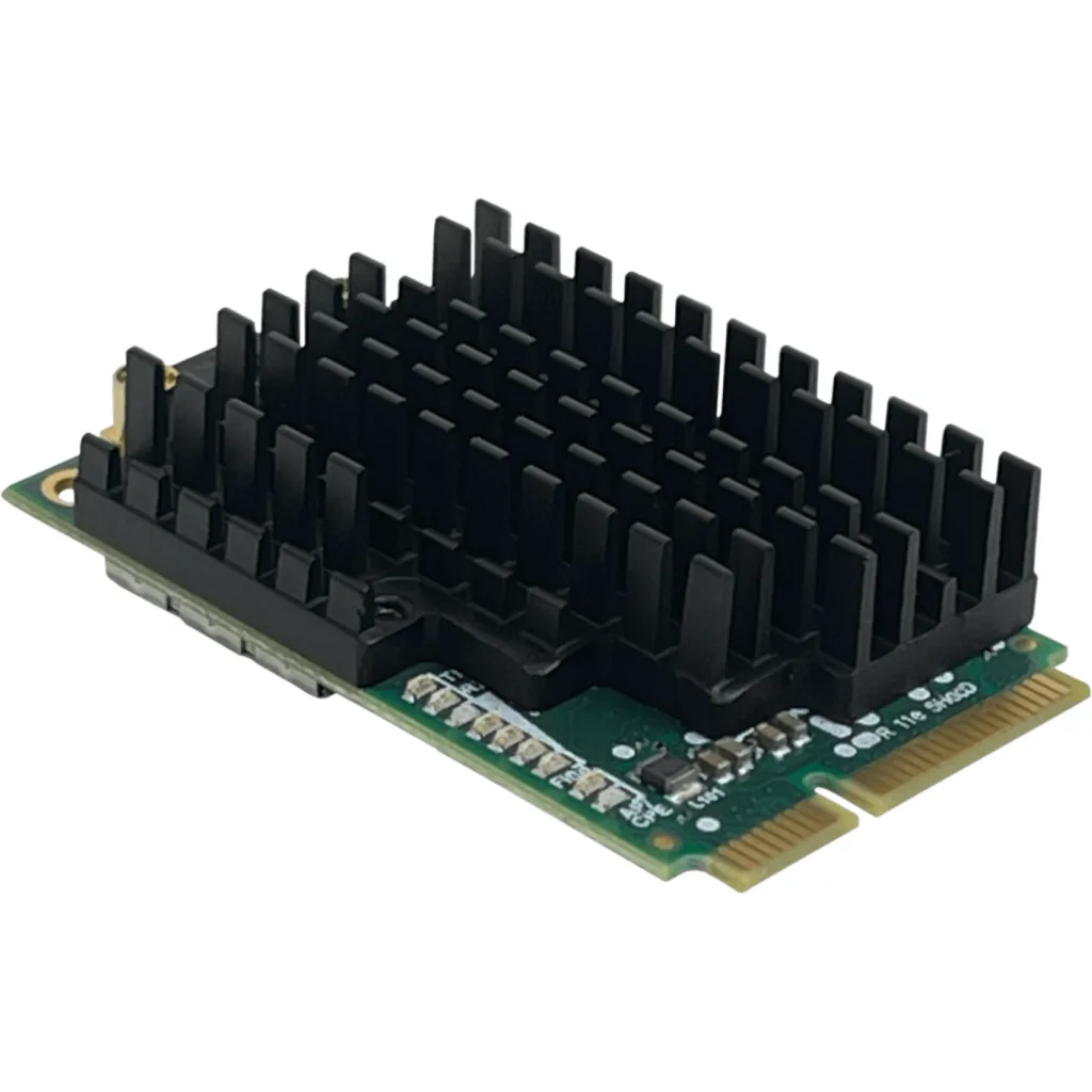Tarjeta miniPCIe Wi-Fi 5GHz 802.11ac dual chain, orientada a enlaces de alta velocidad y actualización inalámbrica en equipos RouterBOARD.