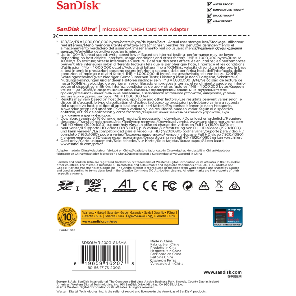 Imagen 1 de Memoria MicroSDXC 200GB SanDisk Ultra UHS-I CL10 U1 Lectura 100Mb/s con Adapt.