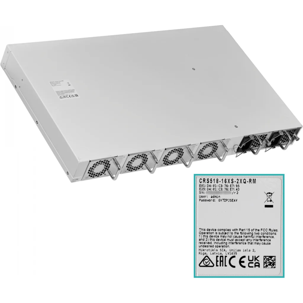 MIKROTIK 16-SFP28 2-QSFP28-100G 1-100 L6 2-220VAC req-cables-C13