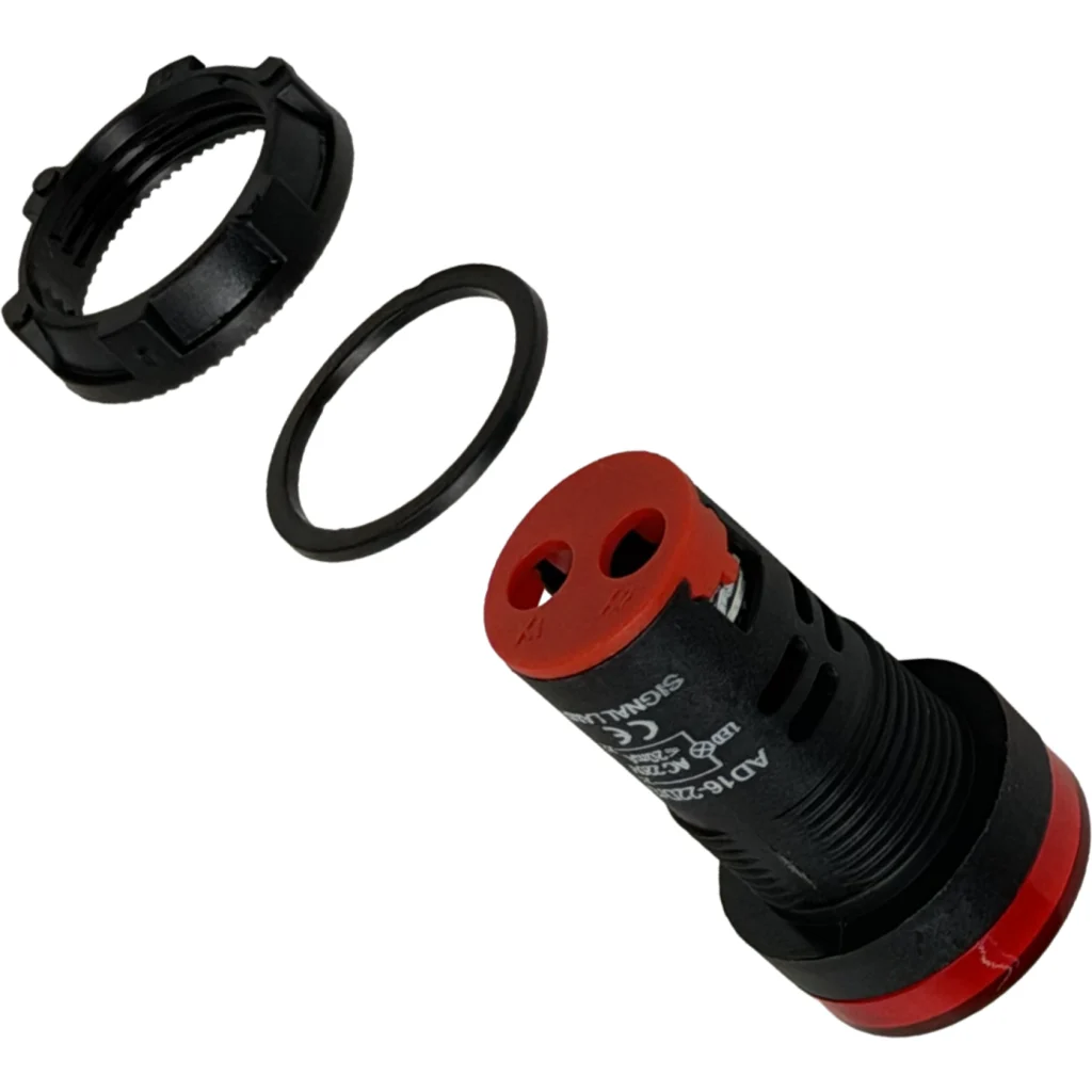 Rojo Luz Piloto LED 220VAC 20mm-diametro 28mm-cabeza 51mm-altura