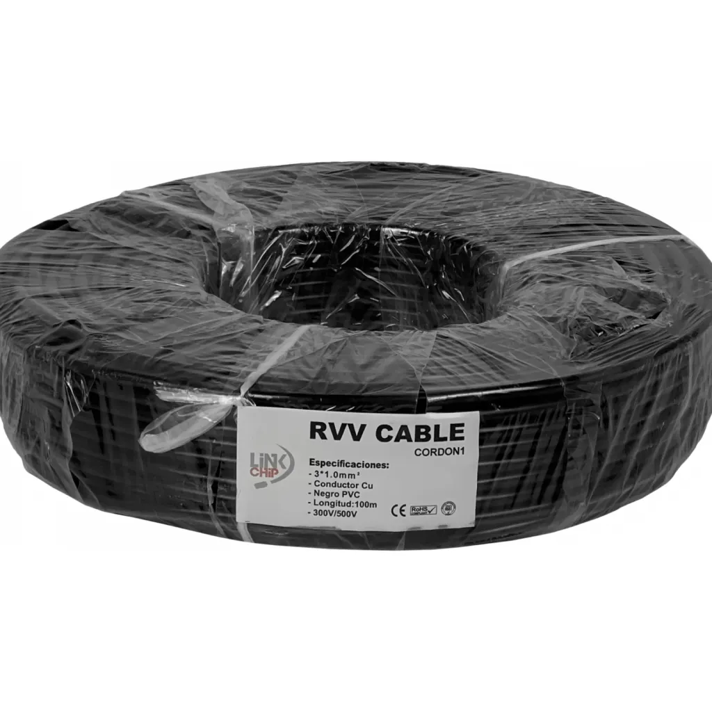 Negro 3x1,0mm 100mt Cable Electrico RVV 8-10AMP 17AWG 3x1.0mm